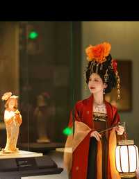 红衫曳地，簪花映眉