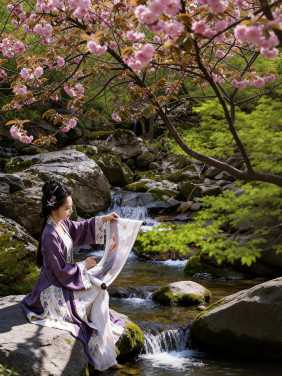 春日宋制汉服踏春图